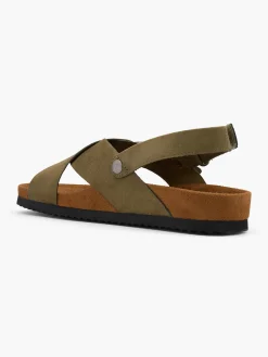 Khaki Cross-Strapped Buckle Detail Flat Sandal