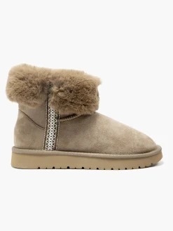 Khaki Faux Fur Collared Boot with Aztec Detail