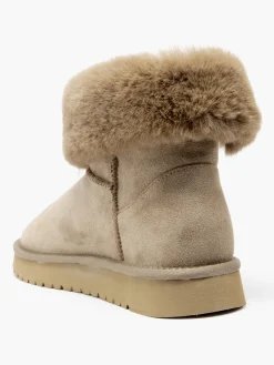 Khaki Faux Fur Collared Boot with Aztec Detail