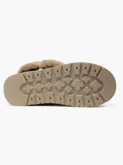 Khaki Faux Fur Collared Boot with Aztec Detail