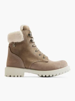 Khaki Faux Fur Lined Leather Hiker Boot
