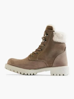 Khaki Faux Fur Lined Leather Hiker Boot