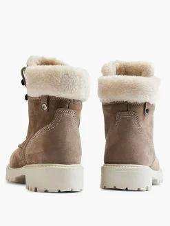 Khaki Faux Fur Lined Leather Hiker Boot
