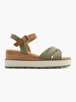 Khaki Wood Effect Wedge Heeled Sandal