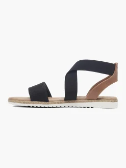 Ladies Bench Black and Tan Elasticated Sandals