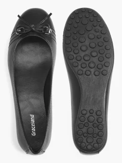 Ladies Black Ballerina Shoe with Bow Detail