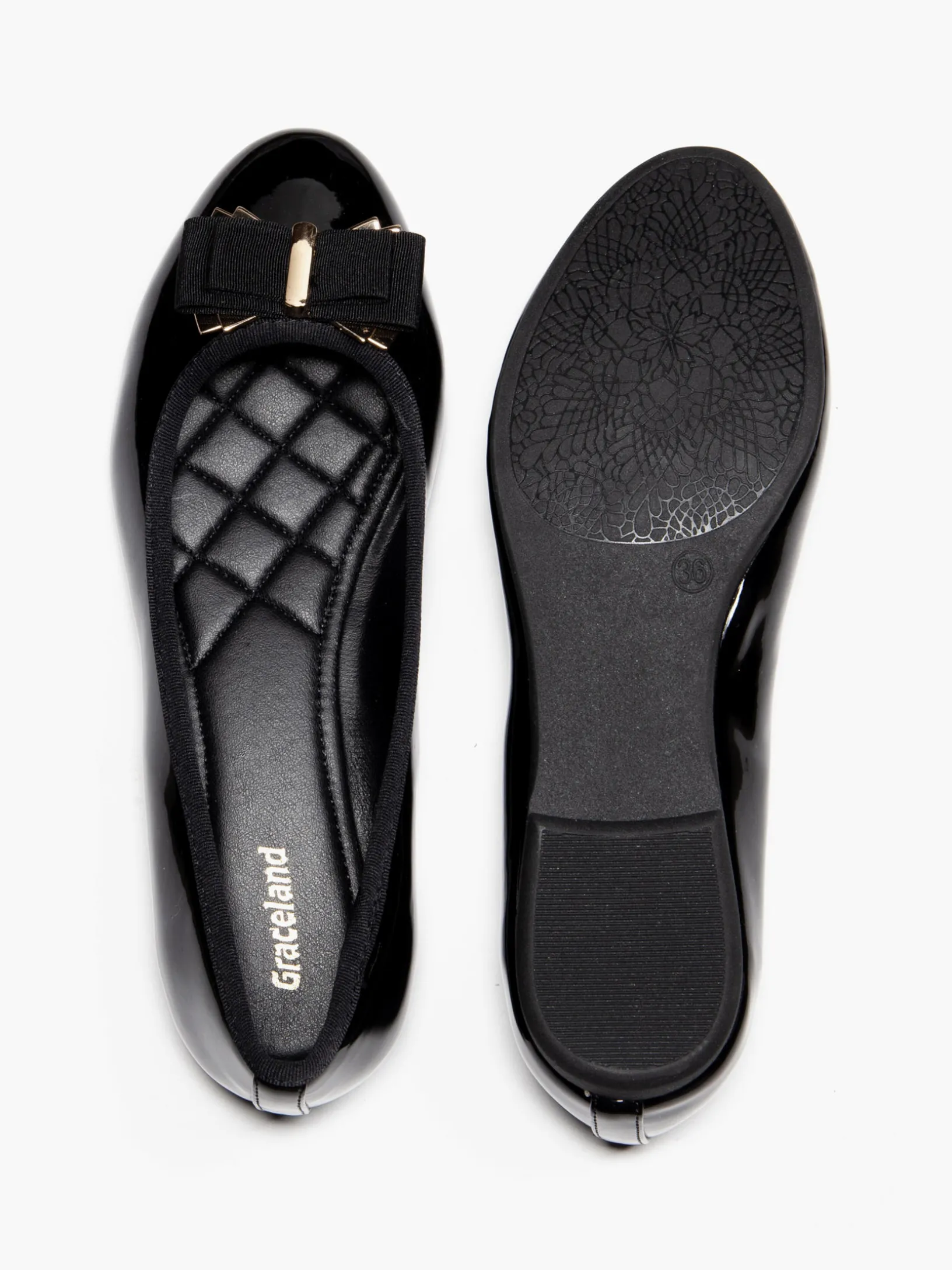 Ladies Black Bow Detail Ballerinas