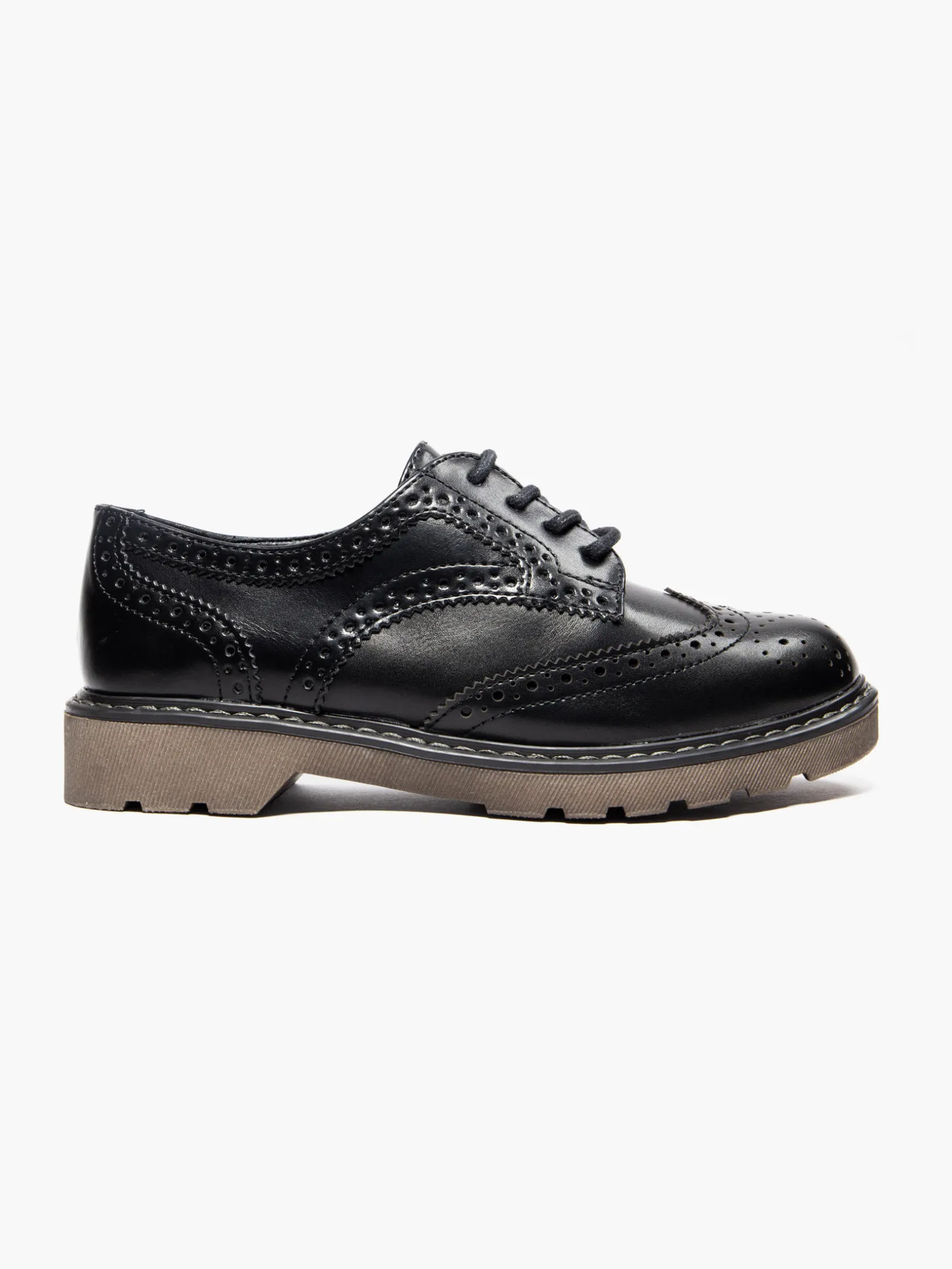 Ladies Black Chunky Lace Up Brogues