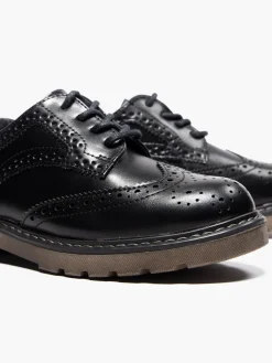 Ladies Black Chunky Lace Up Brogues