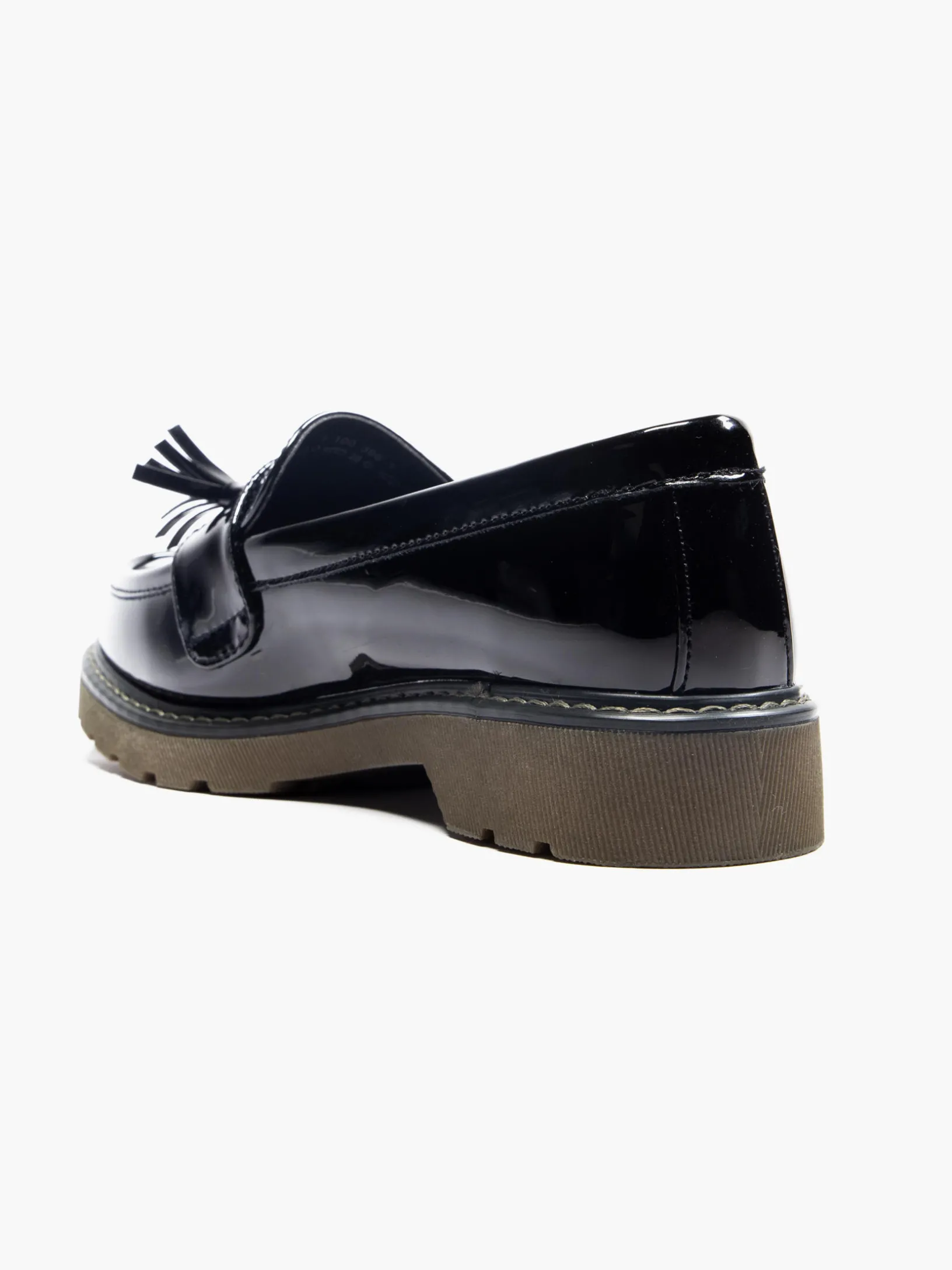 Ladies Black Chunky Patent Tassel Loafers