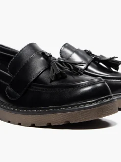 Ladies Black Chunky Tassel Loafers