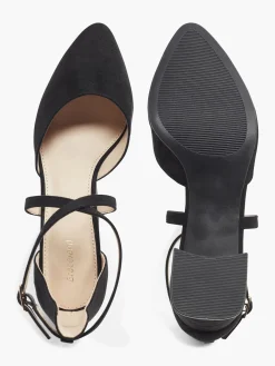 Ladies Black Cross Over Block Heel