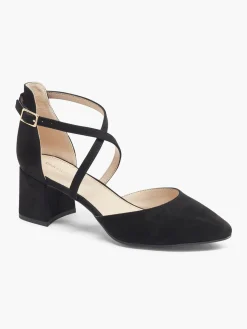 Ladies Black Cross Over Block Heel