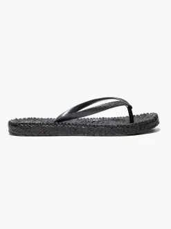 Ladies Black Glitter Flip Flops