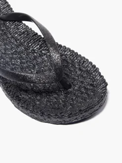 Ladies Black Glitter Flip Flops