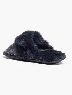 Ladies Black Leopard Slippers