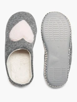 Ladies Casa Mia Grey Heart Slippers