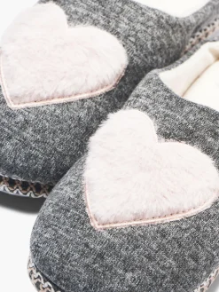 Ladies Casa Mia Grey Heart Slippers