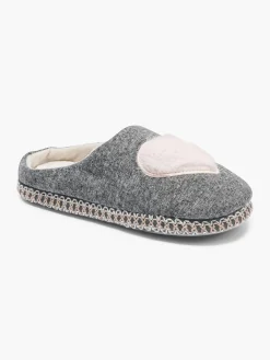Ladies Casa Mia Grey Heart Slippers