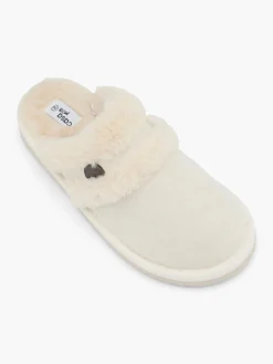 Ladies Cream Mule Slippers