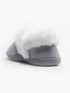 Ladies Grey Fur Collar Slippers