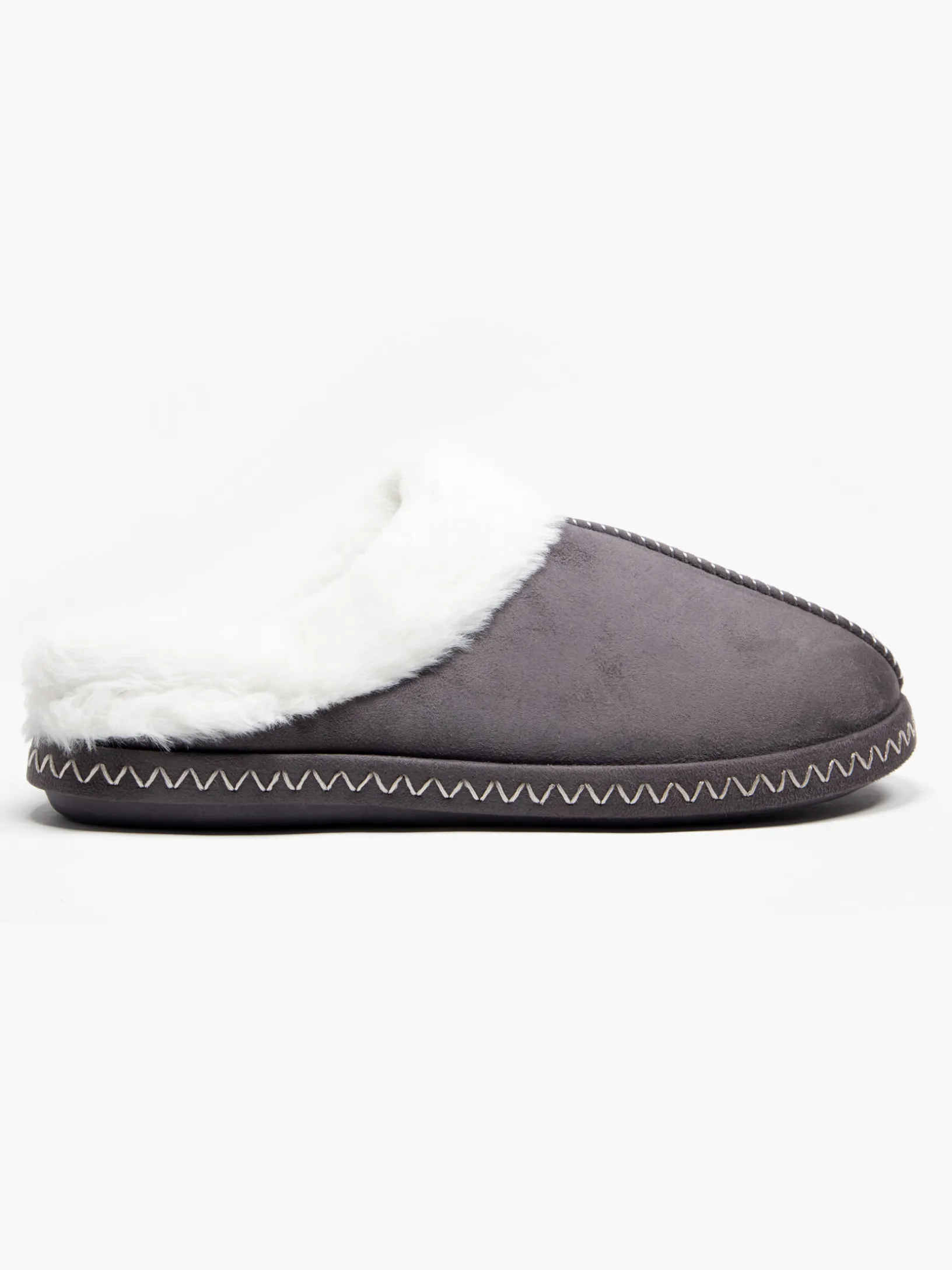 Ladies Grey Fur Trim Slippers