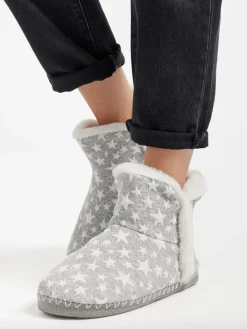 Ladies Grey Star Slipper Boots