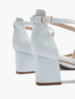 Ladies Light Blue Cross Over Heeled Sandal