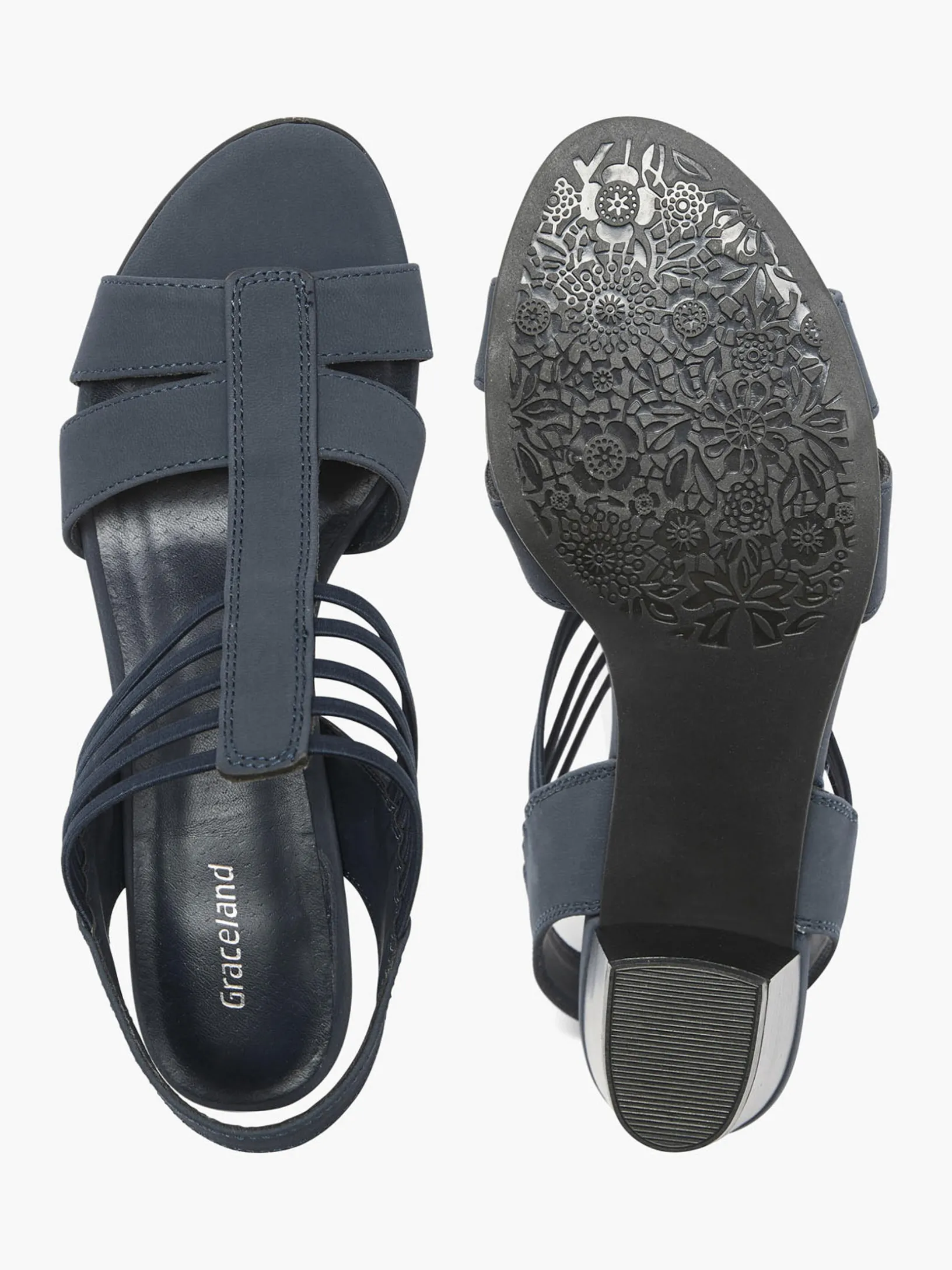 Ladies Navy Heeled Sandals
