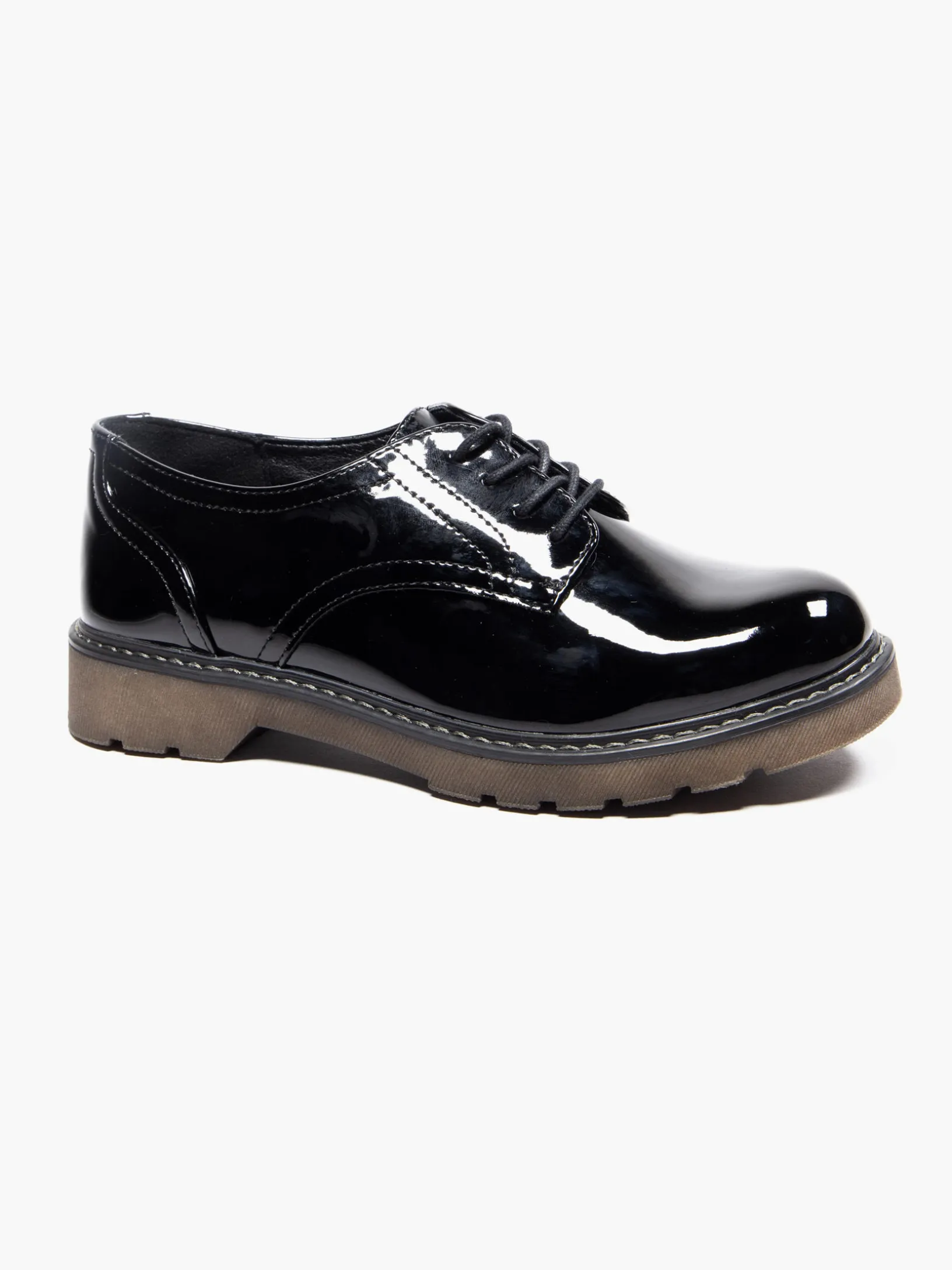 Ladies Patent Chunky Lace Up Shoes