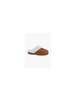 Ladies Plush Collar Tan Slipper