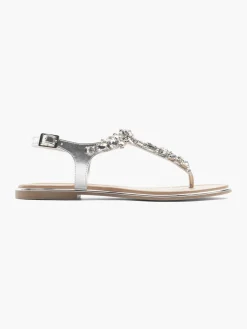 Ladies Silver Gem Detail Sandals