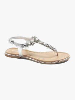 Ladies Silver Gem Detail Sandals