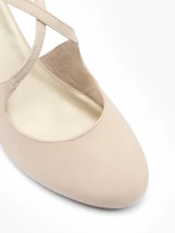 Leather Nude Cross Strapped Heeled Court Shoe