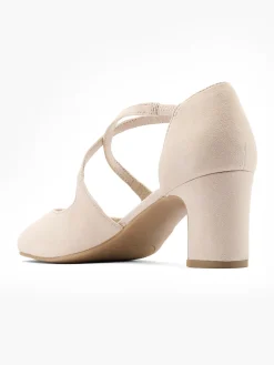Leather Nude Cross Strapped Heeled Court Shoe