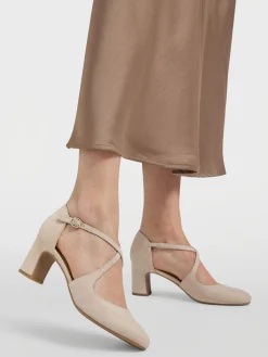 Leather Nude Cross Strapped Heeled Court Shoe
