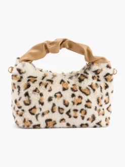 Leopard Print Fluffy Handbag with Adjustable Shoulder Strap
