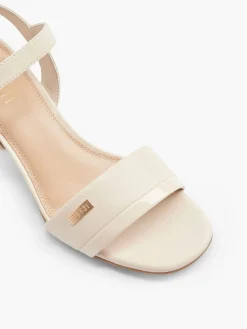 Light Beige Block Heel Sandal with Metallic Details