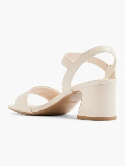 Light Beige Block Heel Sandal with Metallic Details