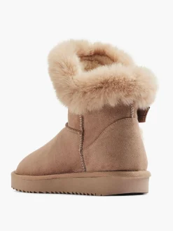 Light Beige Faux Fur Ankle Boot with Buckle Detail
