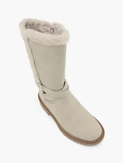Light Grey Tall Faux Fur Lined Boot with Buckle Details