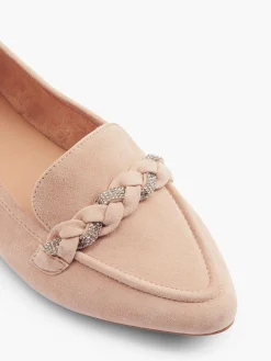 Light Pink Leather Loafer with Diamante Entwined Braid Detail