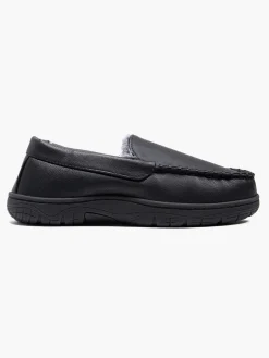 Mens Black PU Slippers