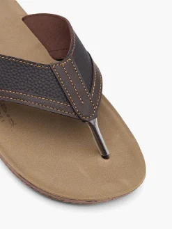 Mens Blue Fin Brown Toe-Post Flip Flops