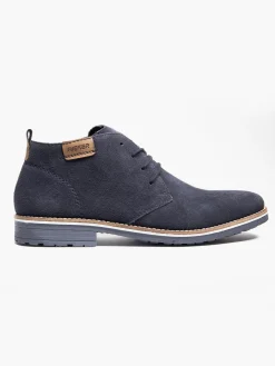 Mens Navy Suede Lace Up Boots