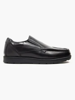 Mens Twin Gusset Slip On Casual Black Shoe