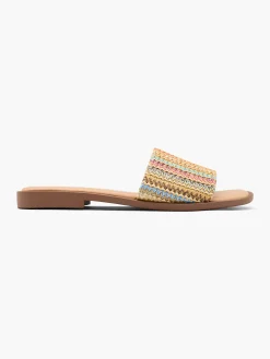 Multi Coloured Woven Strap Slip On Mule