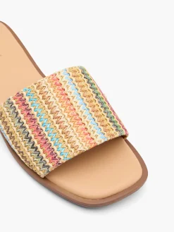 Multi Coloured Woven Strap Slip On Mule