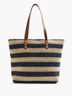 Navy and Beige Striped Summer Bag