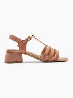 Nude Leather Strapped Sandal with Block Heel